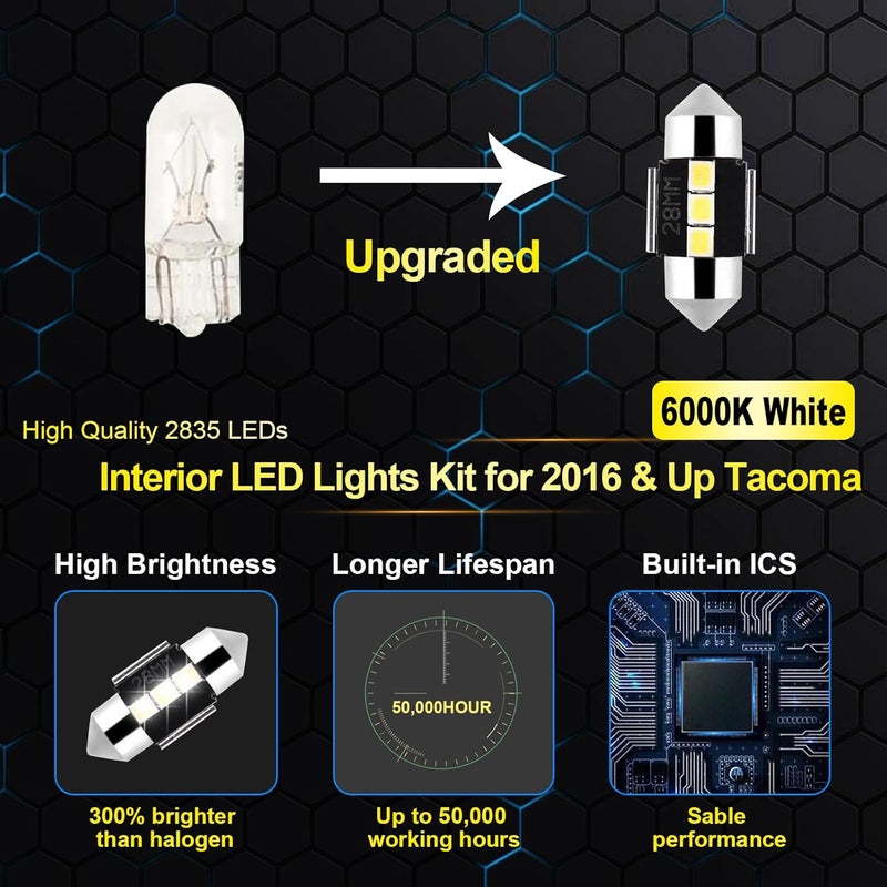 EASY EAGLE Super Bright 6000K White LED Interior Lights Bulbs - for Toyota Tacoma 2016 2017 2018 2019 2020 2021 2022 Accessories - Kit Package Include 9 LED Lights+ Install Tool - Image 4